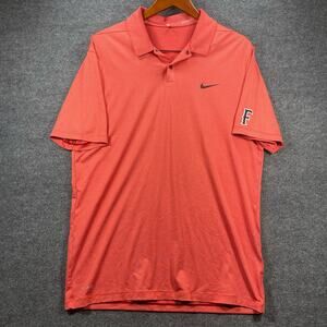 Nike Tiger Woods Golf Polo Shirt Men's Large Orange Striped Stretch Casual Snap